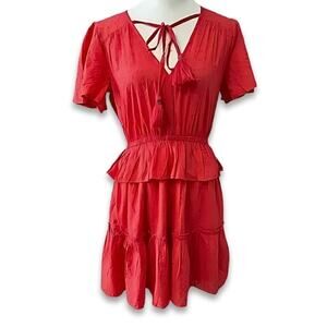 NSR Kailani Dress Tiered V-Neck Short Sleeve Eyelet Lace Cotton Red W US S NWOT